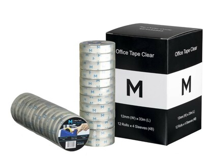 Acrylic Office Tape - Clear, 12mm x 33m x 45mu, 25.4mm Core *Small Core - Matthews