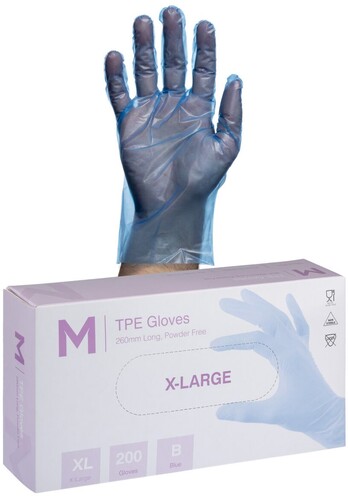 TPE Embossed Gloves Powder Free - Blue, XL, 240mm Cuff, 2.0g  - Matthews