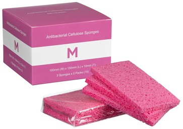 Antibacterial Cellulose Sponges - Pink, 100mm x 150mm x 10mm, Pack 3 - Matthews