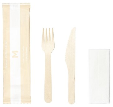 Wooden Cutlery Set 3/1 - Natural, Fork/Knife/Napkin - Matthews