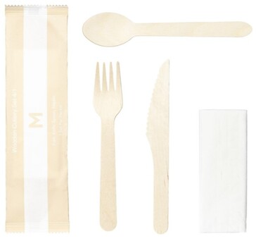 Wooden Cutlery Set 4/1 - Natural, Fork/Knife/Spoon/Napkin - Matthews